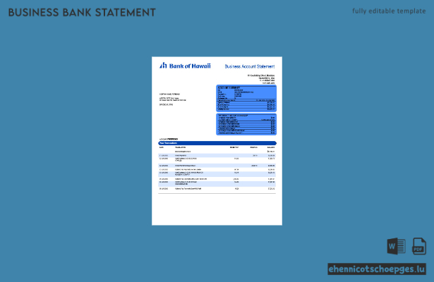 Beispiel eines Kontoauszugs der Bank of Hawaii (Word- und PDF-Datei)